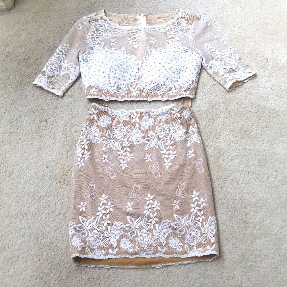 Jovani two piece outfit. Perfect for brides — rehearsal dinner, showers, etc